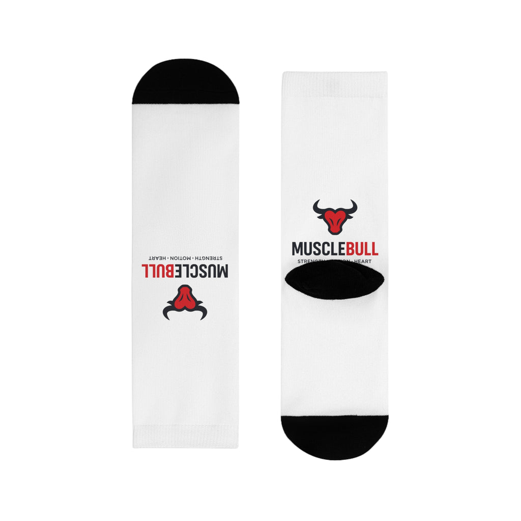 MuscleBull Logo Crew Socks — Athletic Gym Socks with Bull Emblem