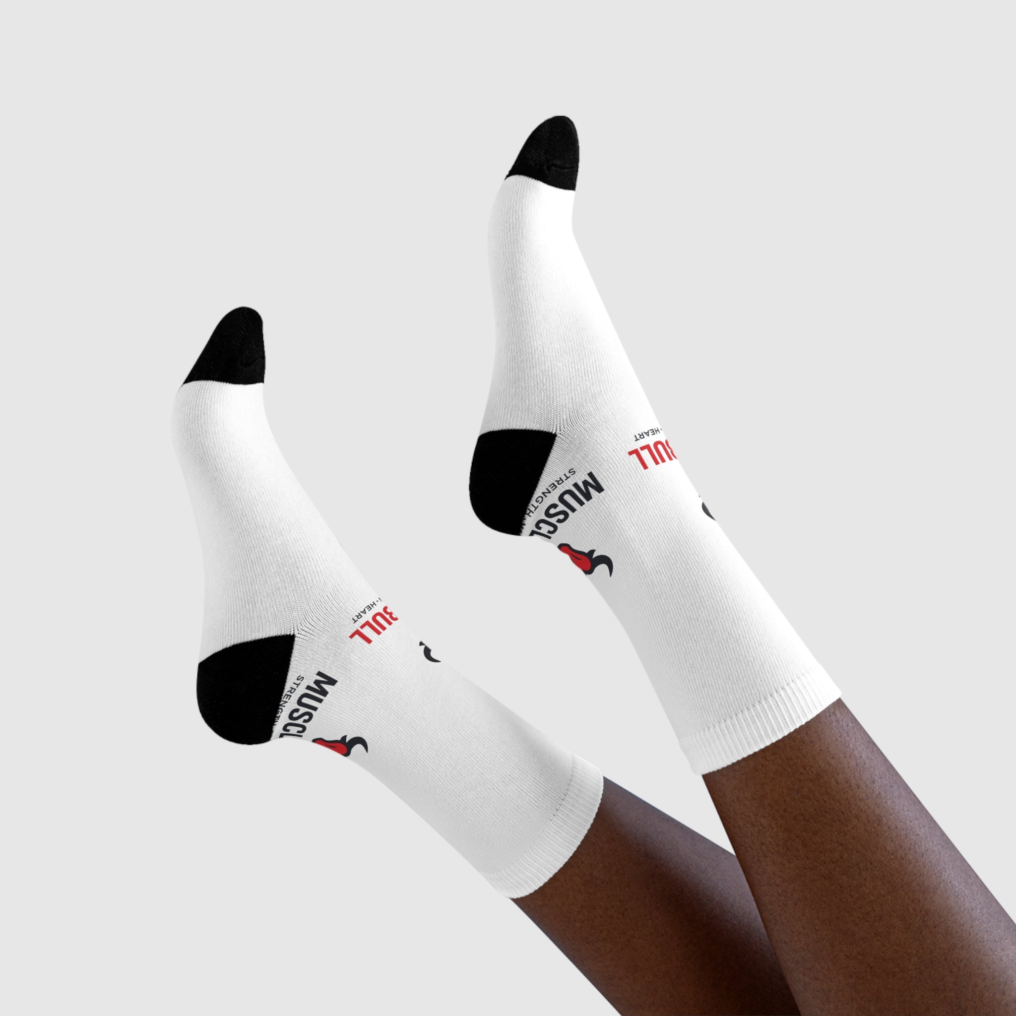 MuscleBull Logo Crew Socks — Athletic Gym Socks with Bull Emblem