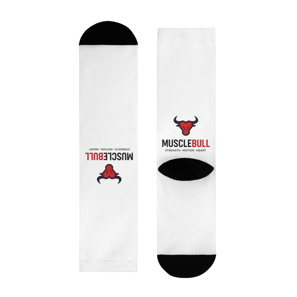 MuscleBull Logo Crew Socks — Athletic Gym Socks with Bull Emblem