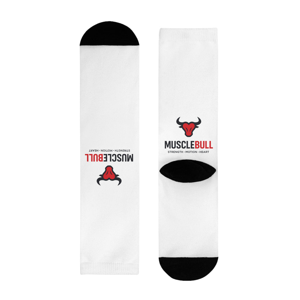 MuscleBull Logo Crew Socks — Athletic Gym Socks with Bull Emblem