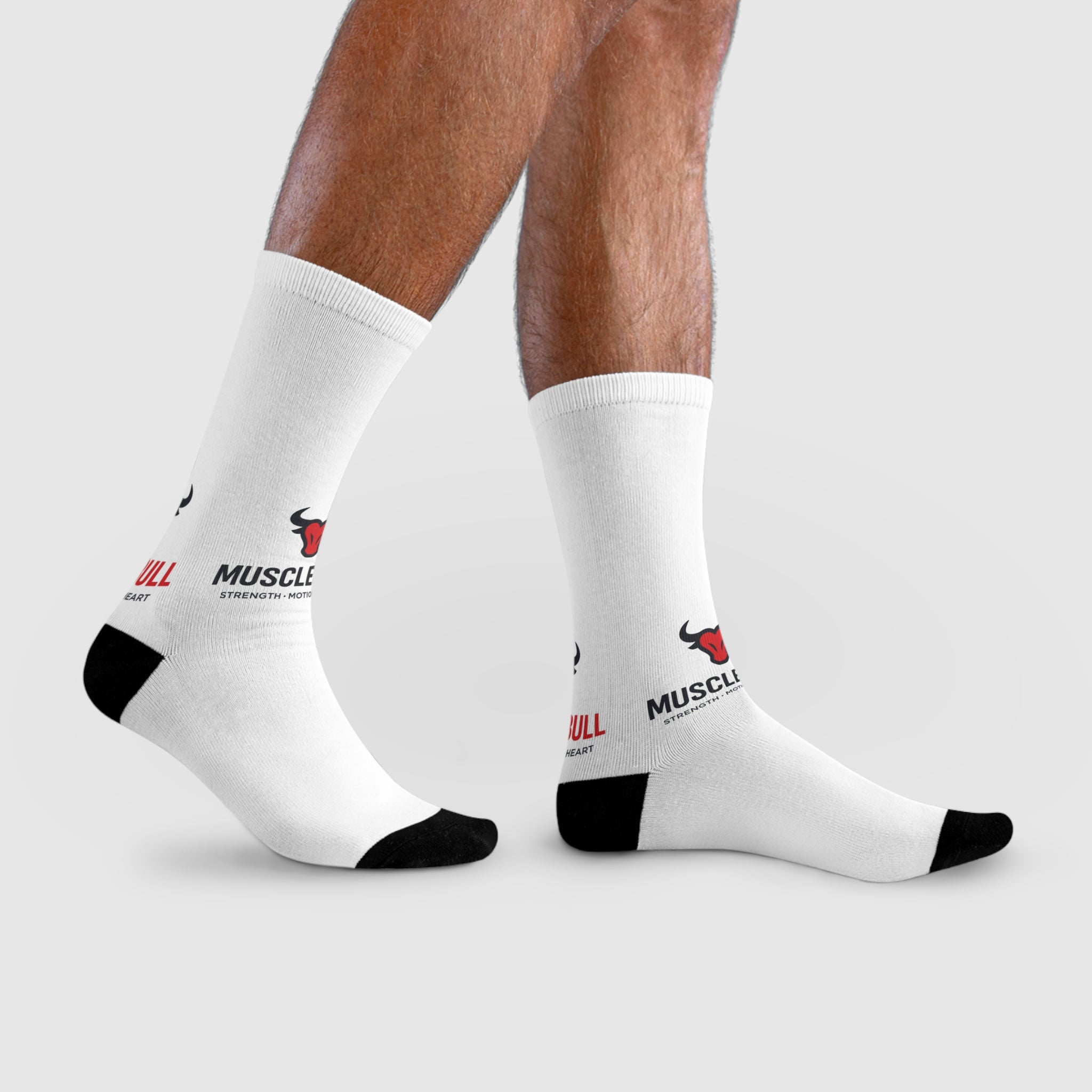 MuscleBull Logo Crew Socks — Athletic Gym Socks with Bull Emblem