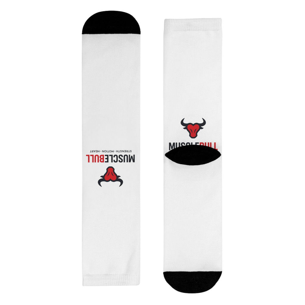 MuscleBull Logo Crew Socks — Athletic Gym Socks with Bull Emblem
