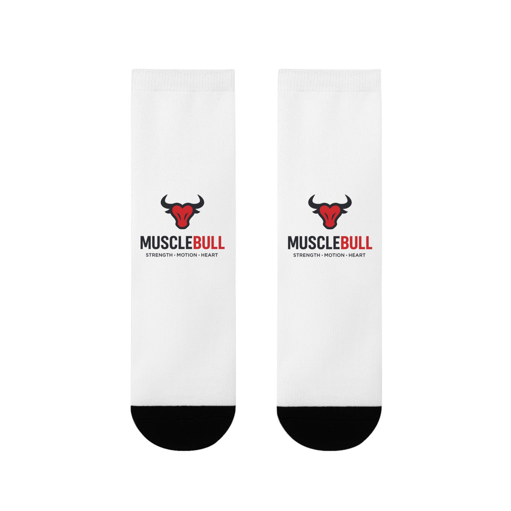 MuscleBull Logo Crew Socks — Athletic Gym Socks with Bull Emblem