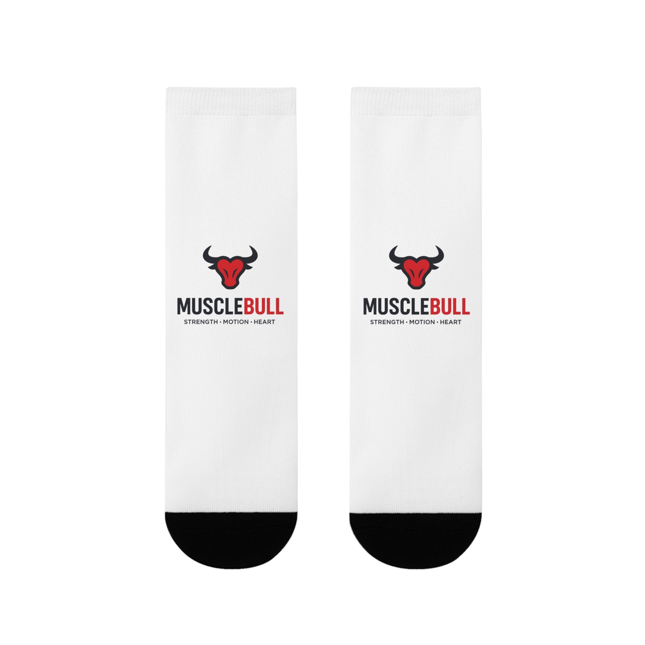 MuscleBull Logo Crew Socks — Athletic Gym Socks with Bull Emblem