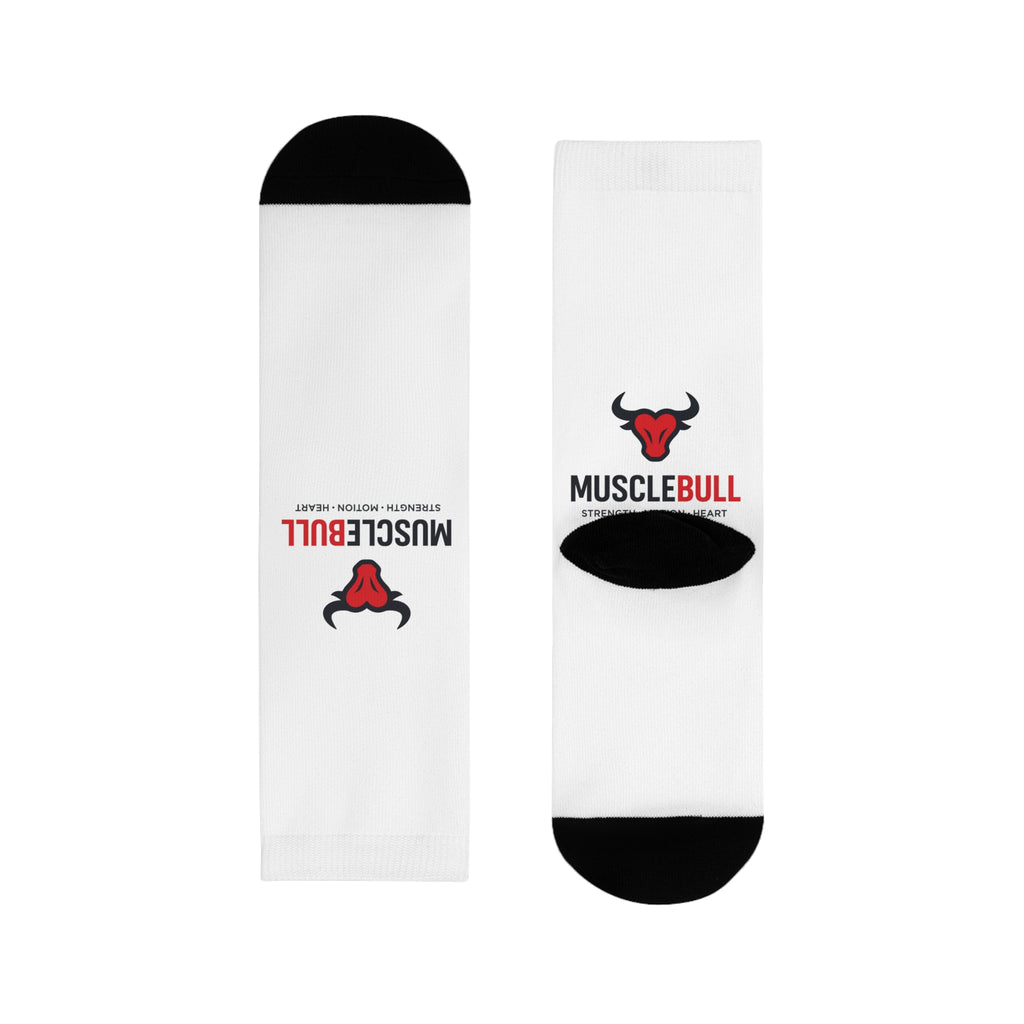 MuscleBull Logo Crew Socks — Athletic Gym Socks with Bull Emblem